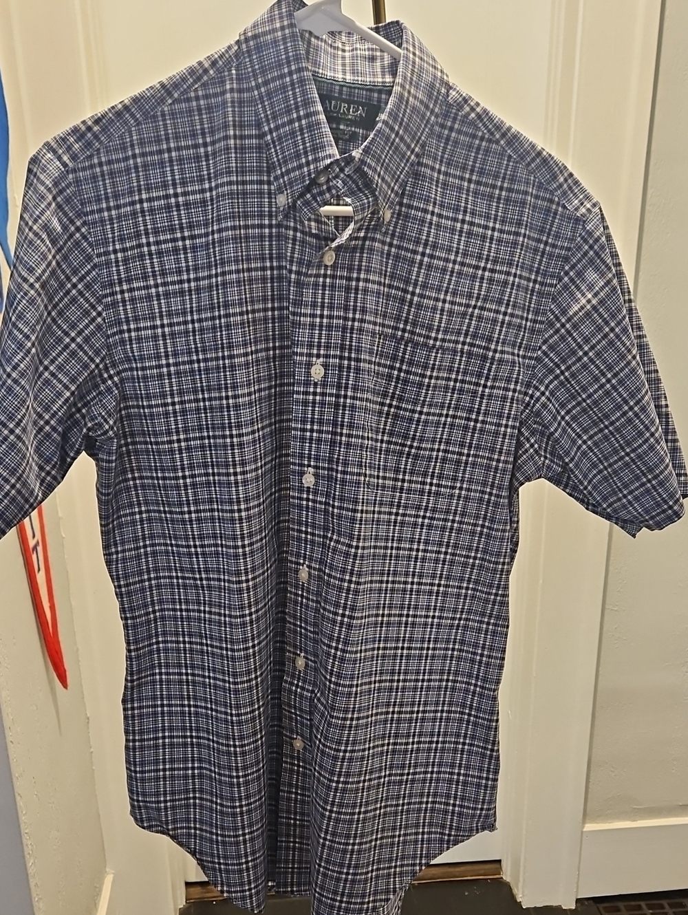 Ralph Lauren Navy and White Plaid Short-Sleeve Button-Down Shirt